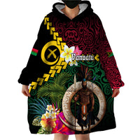 Vanuatu Indipendens Dei Wearable Blanket Hoodie Boars Tusk and Melanesian Warrior Hibiscus LT03 - Polynesian Pride