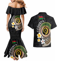 Vanuatu Independence Day Couples Matching Mermaid Dress and Hawaiian Shirt Melanesian Tribal Pig Tusk with Tropical Plants LT03 - Polynesian Pride