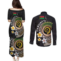 Vanuatu Independence Day Couples Matching Puletasi and Long Sleeve Button Shirt Melanesian Tribal Pig Tusk with Tropical Plants LT03 - Polynesian Pride