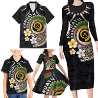 Vanuatu Independence Day Family Matching Long Sleeve Bodycon Dress and Hawaiian Shirt Melanesian Tribal Pig Tusk with Tropical Plants LT03 - Polynesian Pride