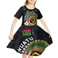 Vanuatu Independence Day Kid Short Sleeve Dress Melanesian Tribal Pig Tusk with Tropical Plants LT03 - Polynesian Pride