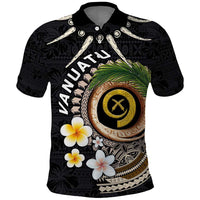 Vanuatu Independence Day Polo Shirt Melanesian Tribal Pig Tusk with Tropical Plants LT03 Black - Polynesian Pride