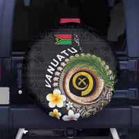 Vanuatu Independence Day Spare Tire Cover Melanesian Tribal Pig Tusk with Tropical Plants LT03 No hole Black - Polynesian Pride