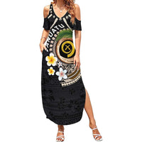 Vanuatu Independence Day Summer Maxi Dress Melanesian Tribal Pig Tusk with Tropical Plants LT03 Women Black - Polynesian Pride