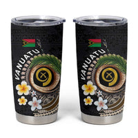Vanuatu Independence Day Tumbler Cup Melanesian Tribal Pig Tusk with Tropical Plants LT03 Black - Polynesian Pride