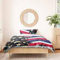 Hawaiian Flag Day Bedding Set Tropical Flowers and Leaves