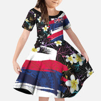 Hawaiian Flag Day Family Matching Mermaid Dress and Hawaiian Shirt Tropical Flowers and Leaves LT03 Daughter's Dress Black - Polynesian Pride
