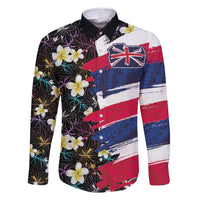 Hawaiian Flag Day Family Matching Mermaid Dress and Hawaiian Shirt Tropical Flowers and Leaves LT03 Dad's Shirt - Long Sleeve Black - Polynesian Pride