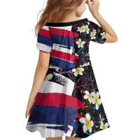 Hawaiian Flag Day Family Matching Off Shoulder Short Dress and Hawaiian Shirt Tropical Flowers and Leaves