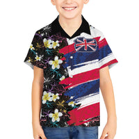 Hawaiian Flag Day Family Matching Short Sleeve Bodycon Dress and Hawaiian Shirt Tropical Flowers and Leaves