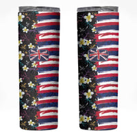Hawaiian Flag Day Skinny Tumbler Tropical Flowers and Leaves LT03 Black - Polynesian Pride
