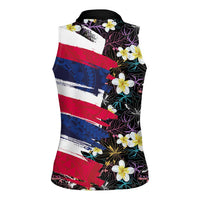 Hawaiian Flag Day Women Sleeveless Polo Shirt Tropical Flowers and Leaves LT03 - Polynesian Pride