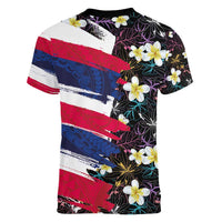 Hawaiian Flag Day Women V-Neck T-Shirt Tropical Flowers and Leaves LT03 - Polynesian Pride