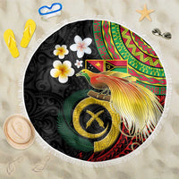 Vanuatu and Papua New Guinea Together Beach Blanket Bird-of-paradise and Pig Tusk Melanesian Pattern LT03 One Size 150cm Black - Polynesian Pride