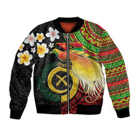 Vanuatu and Papua New Guinea Together Bomber Jacket Bird-of-paradise and Pig Tusk Melanesian Pattern LT03 Unisex Black - Polynesian Pride