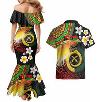 Vanuatu and Papua New Guinea Together Couples Matching Mermaid Dress and Hawaiian Shirt Bird-of-paradise and Pig Tusk Melanesian Pattern LT03 - Polynesian Pride