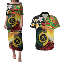 Vanuatu and Papua New Guinea Together Couples Matching Puletasi and Hawaiian Shirt Bird-of-paradise and Pig Tusk Melanesian Pattern LT03 Black - Polynesian Pride