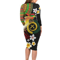 Vanuatu and Papua New Guinea Together Family Matching Long Sleeve Bodycon Dress and Hawaiian Shirt Bird-of-paradise and Pig Tusk Melanesian Pattern LT03 - Polynesian Pride