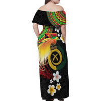 Vanuatu and Papua New Guinea Together Family Matching Off Shoulder Maxi Dress and Hawaiian Shirt Bird-of-paradise and Pig Tusk Melanesian Pattern LT03 - Polynesian Pride