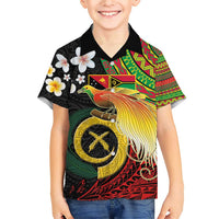 Vanuatu and Papua New Guinea Together Family Matching Short Sleeve Bodycon Dress and Hawaiian Shirt Bird-of-paradise and Pig Tusk Melanesian Pattern LT03 Son's Shirt Black - Polynesian Pride