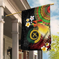 Vanuatu and Papua New Guinea Together Garden Flag Bird-of-paradise and Pig Tusk Melanesian Pattern LT03 House Flag Black - Polynesian Pride