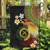 Vanuatu and Papua New Guinea Together Garden Flag Bird-of-paradise and Pig Tusk Melanesian Pattern LT03 Garden Flag Black - Polynesian Pride
