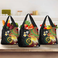 Vanuatu and Papua New Guinea Together Grocery Bag Bird-of-paradise and Pig Tusk Melanesian Pattern LT03 3-pack One Size Black - Polynesian Pride