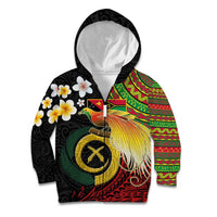 Vanuatu and Papua New Guinea Together Kid Hoodie Bird-of-paradise and Pig Tusk Melanesian Pattern LT03 Zip Hoodie Black - Polynesian Pride