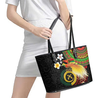 Vanuatu and Papua New Guinea Together Leather Tote Bag Bird-of-paradise and Pig Tusk Melanesian Pattern LT03 - Polynesian Pride