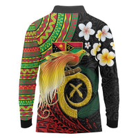 Vanuatu and Papua New Guinea Together Long Sleeve Polo Shirt Bird-of-paradise and Pig Tusk Melanesian Pattern LT03 - Polynesian Pride