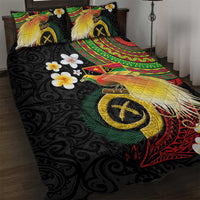 Vanuatu and Papua New Guinea Together Quilt Bed Set Bird-of-paradise and Pig Tusk Melanesian Pattern LT03 Black - Polynesian Pride