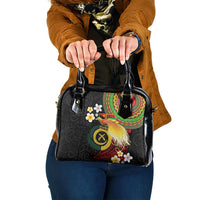 Vanuatu and Papua New Guinea Together Shoulder Handbag Bird-of-paradise and Pig Tusk Melanesian Pattern LT03 One Size Black - Polynesian Pride