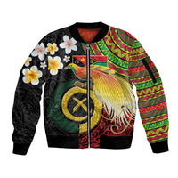 Vanuatu and Papua New Guinea Together Sleeve Zip Bomber Jacket Bird-of-paradise and Pig Tusk Melanesian Pattern LT03 Unisex Black - Polynesian Pride