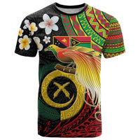 Vanuatu and Papua New Guinea Together T Shirt Bird-of-paradise and Pig Tusk Melanesian Pattern LT03 Black - Polynesian Pride