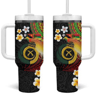 Vanuatu and Papua New Guinea Together Tumbler With Handle Bird-of-paradise and Pig Tusk Melanesian Pattern LT03 One Size: 40 oz Black - Polynesian Pride