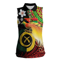 Vanuatu and Papua New Guinea Together Women Sleeveless Polo Shirt Bird-of-paradise and Pig Tusk Melanesian Pattern LT03 Female Black - Polynesian Pride