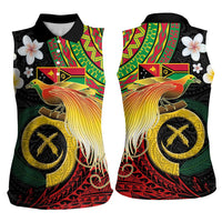 Vanuatu and Papua New Guinea Together Women Sleeveless Polo Shirt Bird-of-paradise and Pig Tusk Melanesian Pattern LT03 - Polynesian Pride