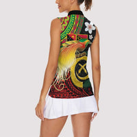 Vanuatu and Papua New Guinea Together Women Sleeveless Polo Shirt Bird-of-paradise and Pig Tusk Melanesian Pattern LT03 - Polynesian Pride