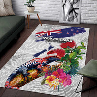 New Zealand Christmas Area Rug Meri Kirihimete-Tuatara and Pohutukawa White Color