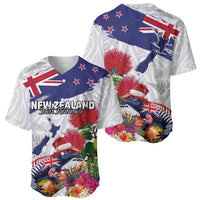 New Zealand Christmas Baseball Jersey Meri Kirihimete-Tuatara and Pohutukawa White Color LT03 - Polynesian Pride