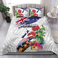 New Zealand Christmas Bedding Set Meri Kirihimete-Tuatara and Pohutukawa White Color LT03 - Polynesian Pride