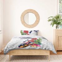 New Zealand Christmas Bedding Set Meri Kirihimete-Tuatara and Pohutukawa White Color LT03 - Polynesian Pride