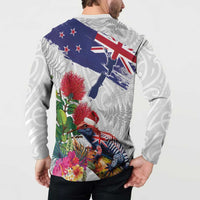 New Zealand Christmas Button Sweatshirt Meri Kirihimete-Tuatara and Pohutukawa White Color LT03 - Polynesian Pride