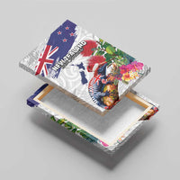 New Zealand Christmas Canvas Wall Art Meri Kirihimete-Tuatara and Pohutukawa White Color LT03 - Polynesian Pride