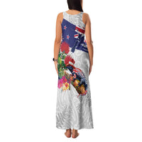 New Zealand Christmas Family Matching Tank Maxi Dress and Hawaiian Shirt Meri Kirihimete-Tuatara and Pohutukawa White Color LT03 - Polynesian Pride