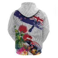 New Zealand Christmas Hoodie Meri Kirihimete-Tuatara and Pohutukawa White Color LT03 - Polynesian Pride