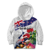 New Zealand Christmas Kid Hoodie Meri Kirihimete-Tuatara and Pohutukawa White Color LT03 Hoodie White - Polynesian Pride