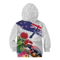 New Zealand Christmas Kid Hoodie Meri Kirihimete-Tuatara and Pohutukawa White Color LT03 - Polynesian Pride