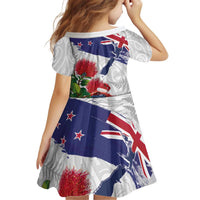 New Zealand Christmas Kid Short Sleeve Dress Meri Kirihimete-Tuatara and Pohutukawa White Color LT03 - Polynesian Pride