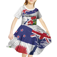 New Zealand Christmas Kid Short Sleeve Dress Meri Kirihimete-Tuatara and Pohutukawa White Color LT03 - Polynesian Pride